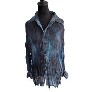 Seitrom Sheer Crinkle Pleated Blue Blouse Festival Top